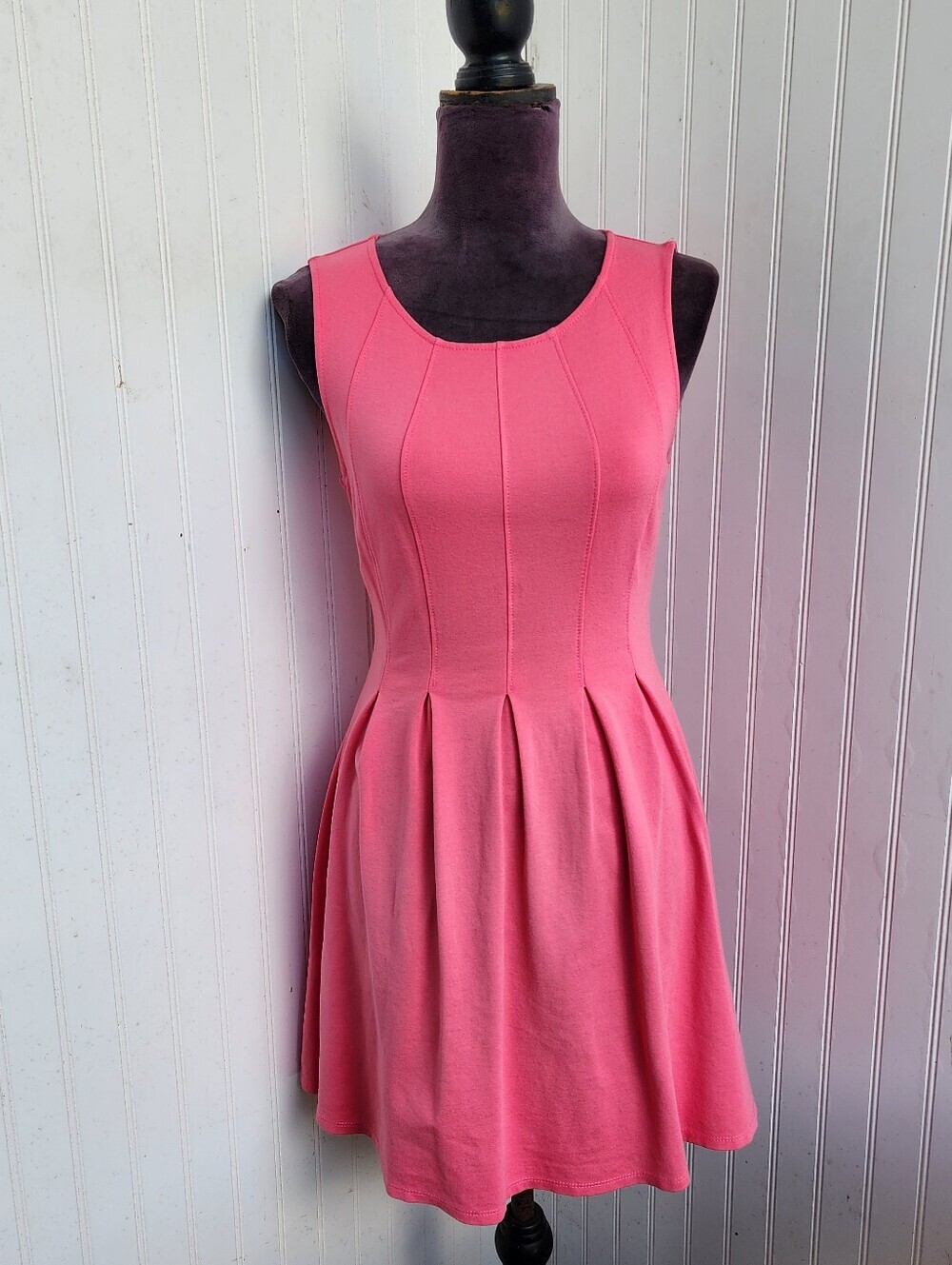 Monteau Coral Pink Pleated Dress Stretch Coquette Summer Minimalist Style Sz XS